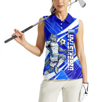 Personalized Uzbekistan Soccer Wolf Mascot Women Sleeveless Polo Shirt Uzbekistan Football Dynamic Cartoon Geometric