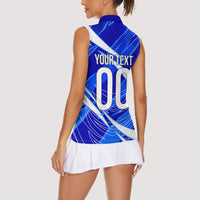 Personalized Uzbekistan Soccer Wolf Mascot Women Sleeveless Polo Shirt Uzbekistan Football Dynamic Cartoon Geometric