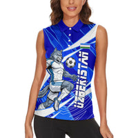 Personalized Uzbekistan Soccer Wolf Mascot Women Sleeveless Polo Shirt Uzbekistan Football Dynamic Cartoon Geometric