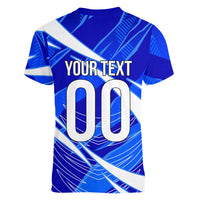 Personalized Uzbekistan Soccer Wolf Mascot Women V-Neck T-Shirt Uzbekistan Football Dynamic Cartoon Geometric