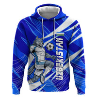 Personalized Uzbekistan Soccer Wolf Mascot Zip Hoodie Uzbekistan Football Dynamic Cartoon Geometric