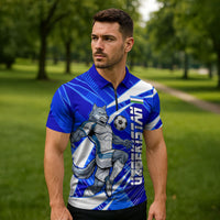 Personalized Uzbekistan Soccer Wolf Mascot Zipper Polo Shirt Uzbekistan Football Dynamic Cartoon Geometric