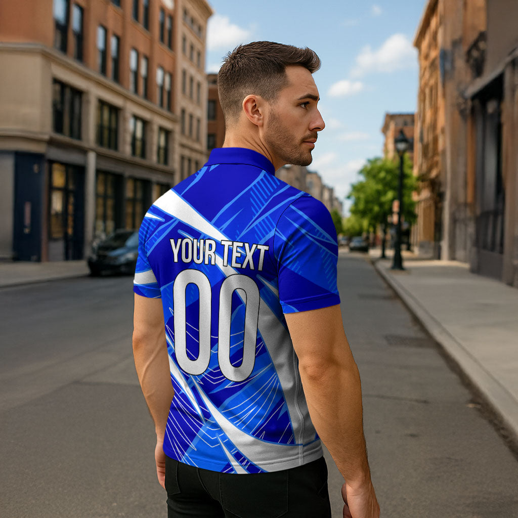 Personalized Uzbekistan Soccer Wolf Mascot Zipper Polo Shirt Uzbekistan Football Dynamic Cartoon Geometric