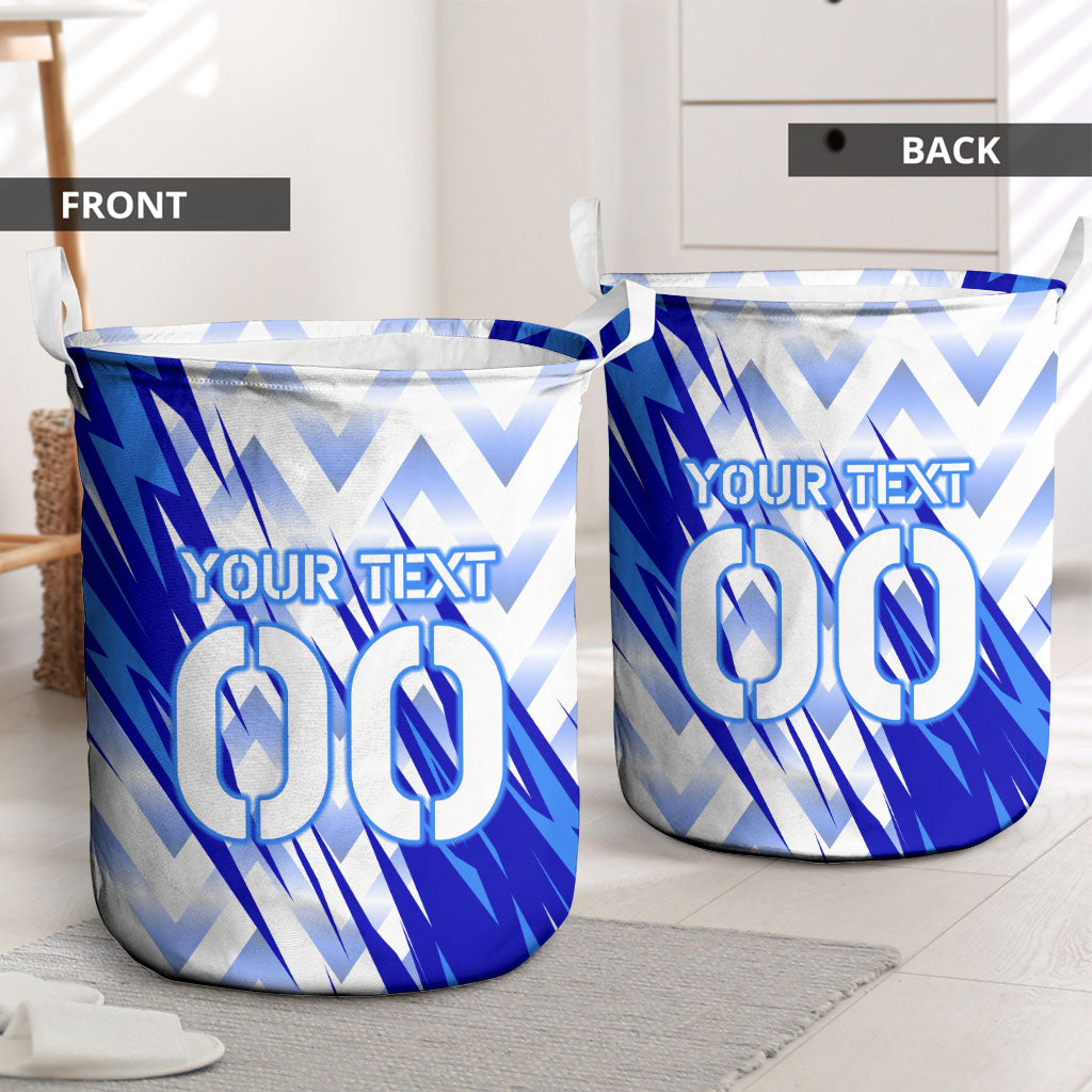 Personalized Uzbekistan Soccer Laundry Basket Wolf Mascot Chevron Zigzag Pattern