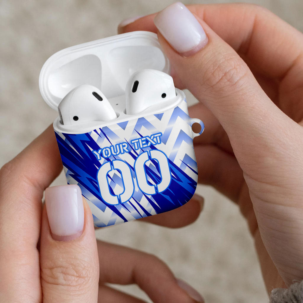 Personalized Uzbekistan Soccer AirPods Case Wolf Mascot Chevron Zigzag Pattern