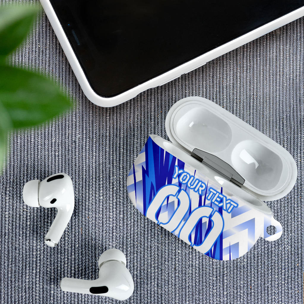 Personalized Uzbekistan Soccer AirPods Case Wolf Mascot Chevron Zigzag Pattern