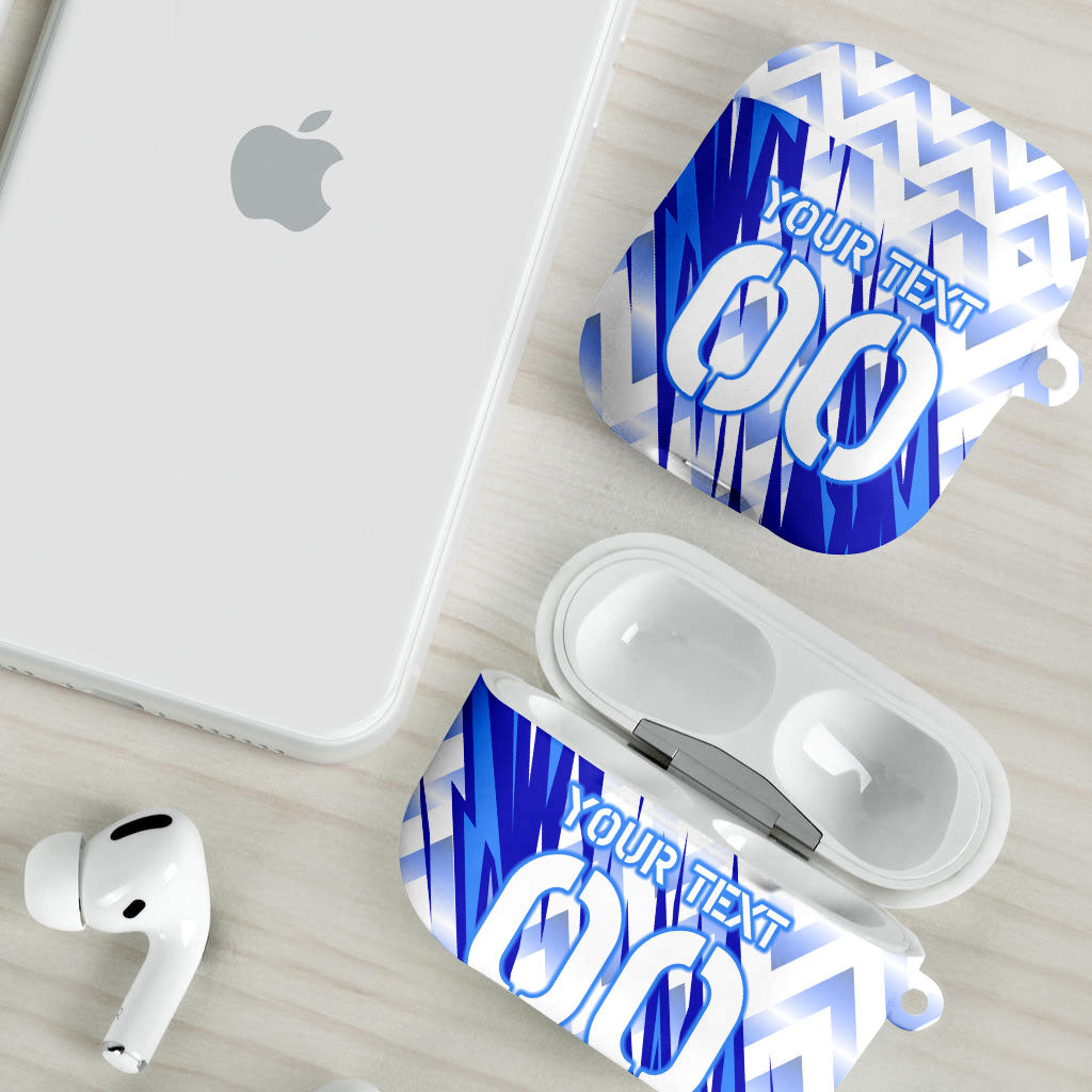 Personalized Uzbekistan Soccer AirPods Case Wolf Mascot Chevron Zigzag Pattern