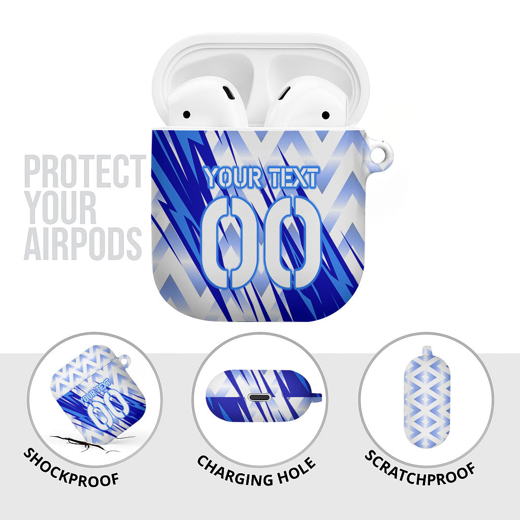 Personalized Uzbekistan Soccer AirPods Case Wolf Mascot Chevron Zigzag Pattern