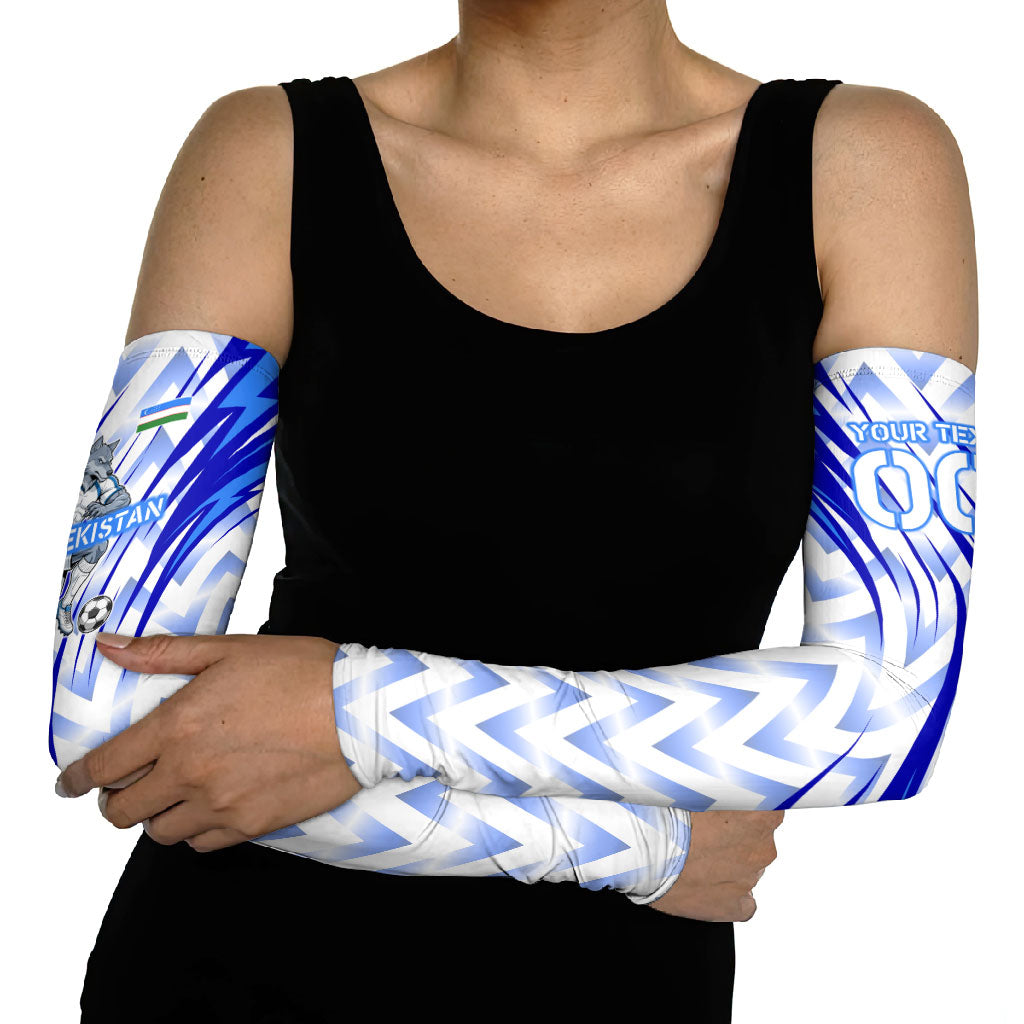 Personalized Uzbekistan Soccer Arm Sleeves Wolf Mascot Chevron Zigzag Pattern