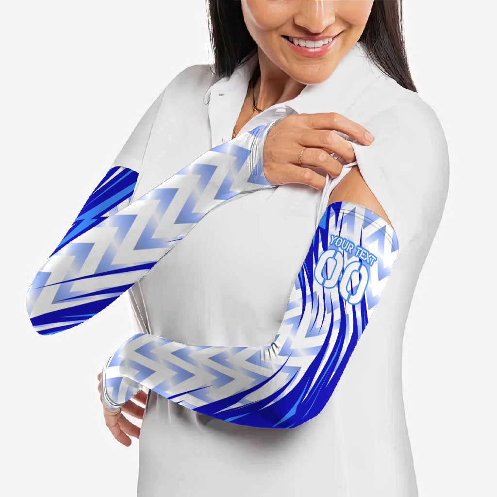Personalized Uzbekistan Soccer Arm Sleeves Wolf Mascot Chevron Zigzag Pattern