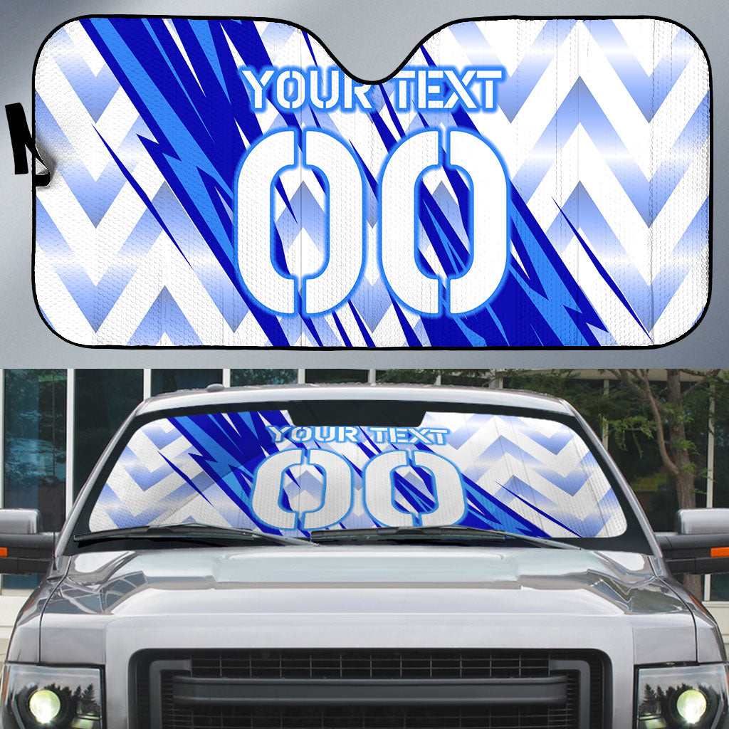 Personalized Uzbekistan Soccer Auto Sun Shade Wolf Mascot Chevron Zigzag Pattern
