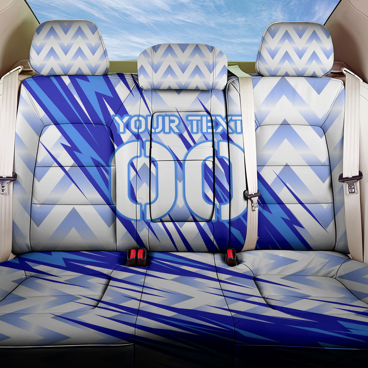 Personalized Uzbekistan Soccer Back Car Seat Cover Wolf Mascot Chevron Zigzag Pattern
