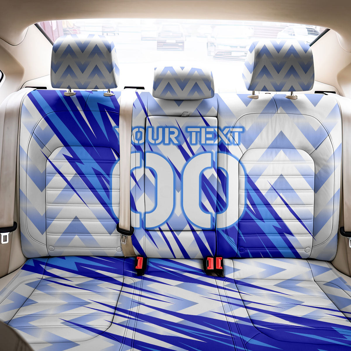 Personalized Uzbekistan Soccer Back Car Seat Cover Wolf Mascot Chevron Zigzag Pattern