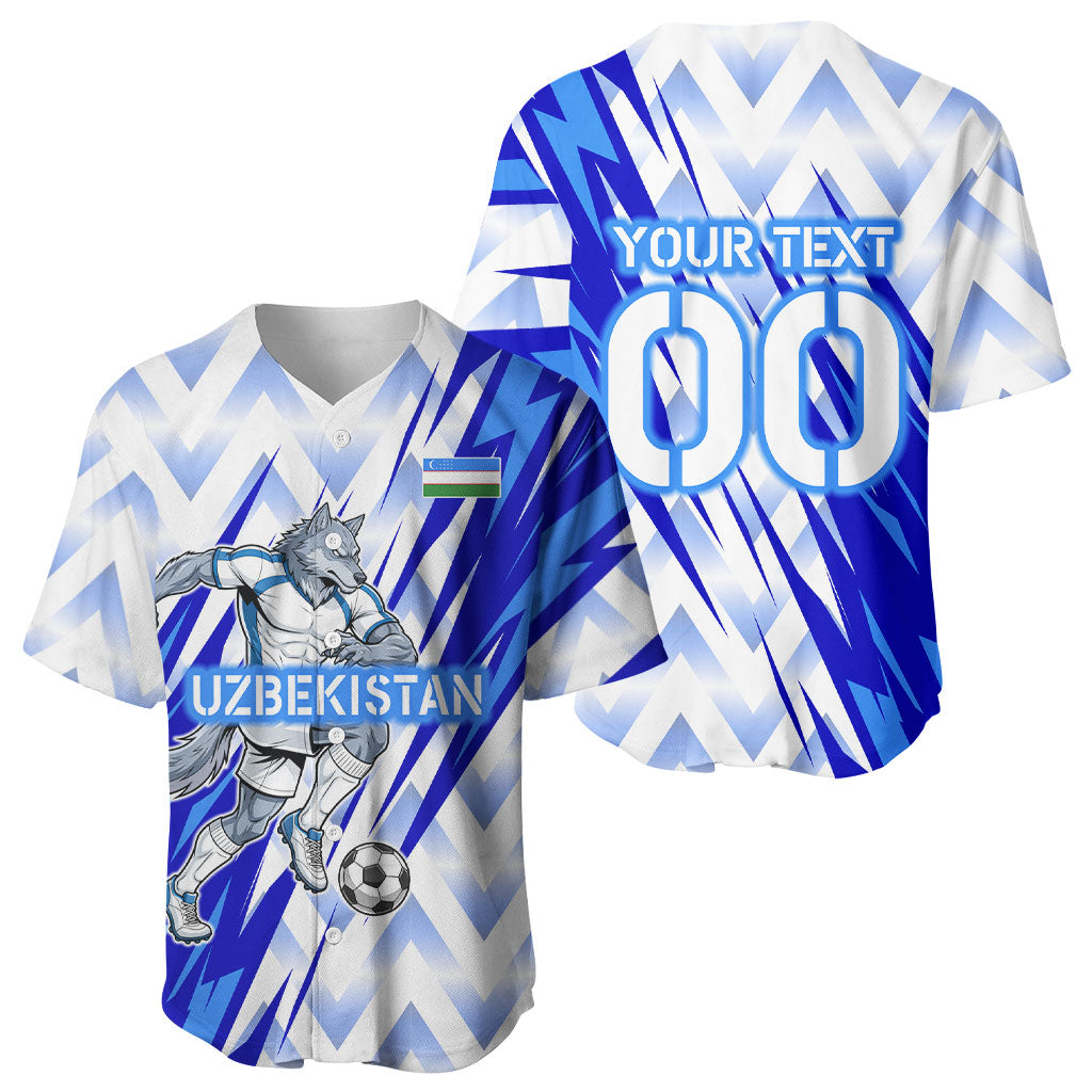 Personalized Uzbekistan Soccer Baseball Jersey Wolf Mascot Chevron Zigzag Pattern