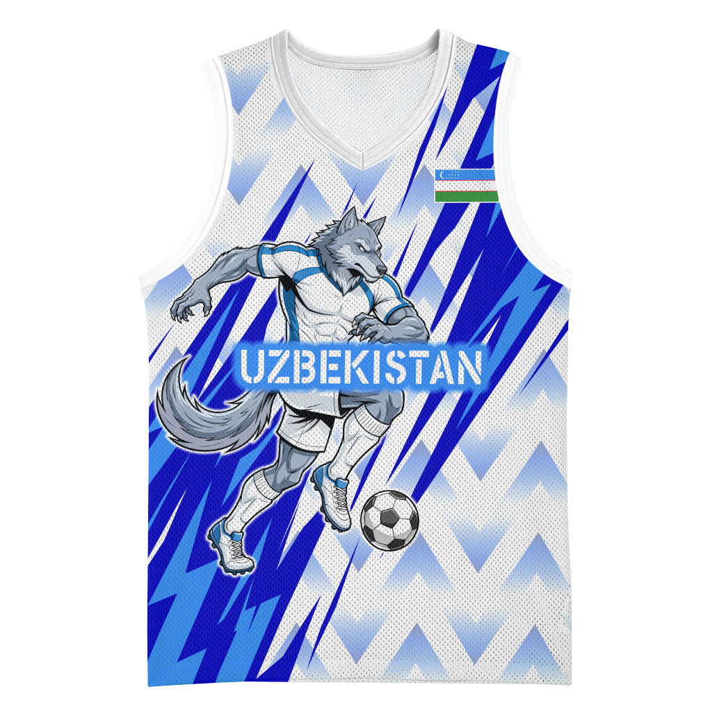 Personalized Uzbekistan Soccer Basketball Jersey Wolf Mascot Chevron Zigzag Pattern