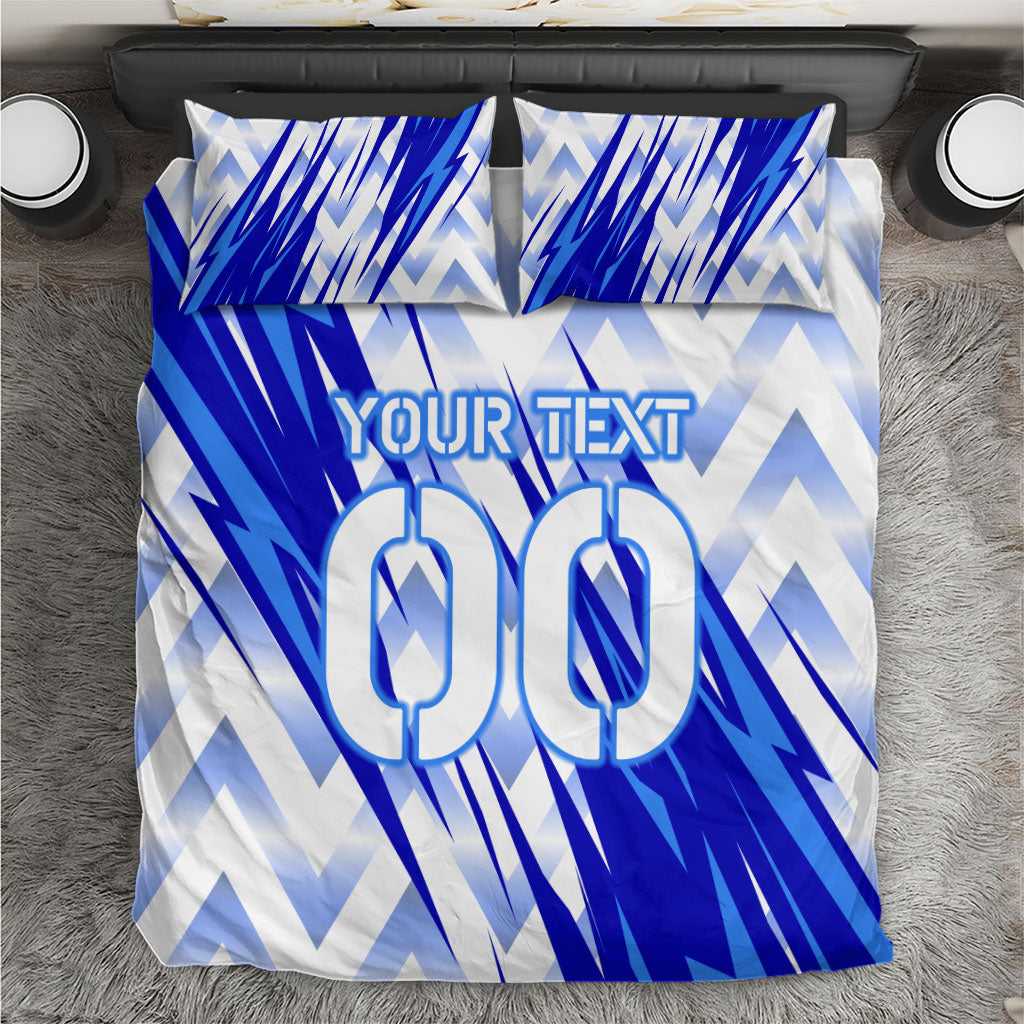 Personalized Uzbekistan Soccer Bedding Set Wolf Mascot Chevron Zigzag Pattern