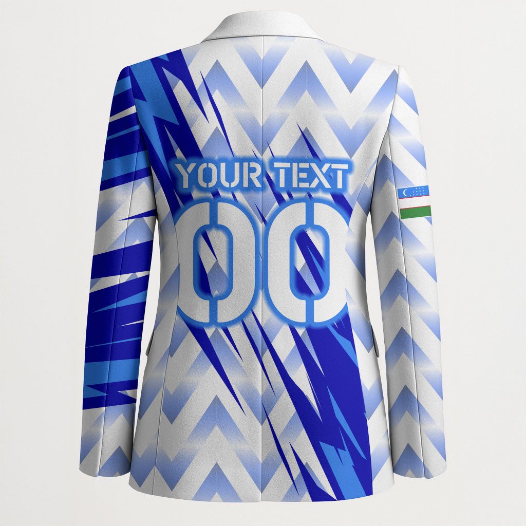 Personalized Uzbekistan Soccer Blazer Wolf Mascot Chevron Zigzag Pattern