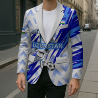 Personalized Uzbekistan Soccer Blazer Wolf Mascot Chevron Zigzag Pattern