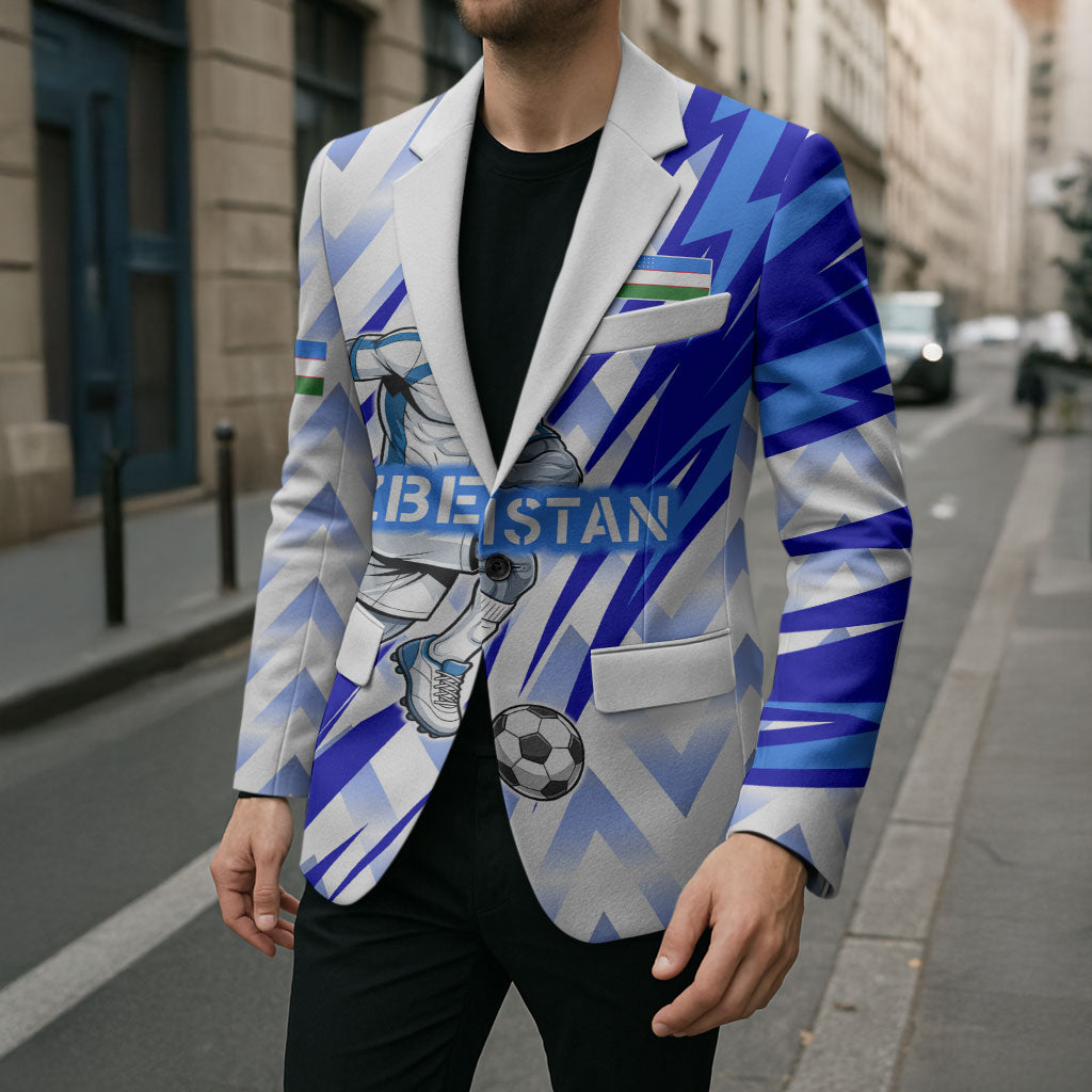 Personalized Uzbekistan Soccer Blazer Wolf Mascot Chevron Zigzag Pattern