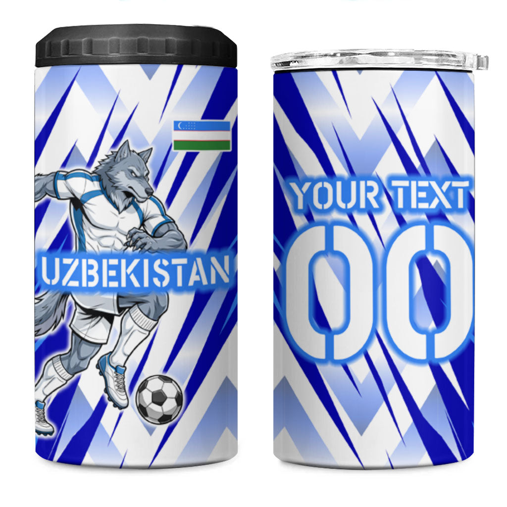 Personalized Uzbekistan Soccer 4 in 1 Can Cooler Tumbler Wolf Mascot Chevron Zigzag Pattern