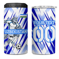 Personalized Uzbekistan Soccer 4 in 1 Can Cooler Tumbler Wolf Mascot Chevron Zigzag Pattern