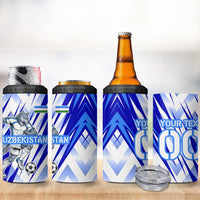 Personalized Uzbekistan Soccer 4 in 1 Can Cooler Tumbler Wolf Mascot Chevron Zigzag Pattern