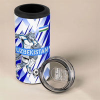 Personalized Uzbekistan Soccer 4 in 1 Can Cooler Tumbler Wolf Mascot Chevron Zigzag Pattern