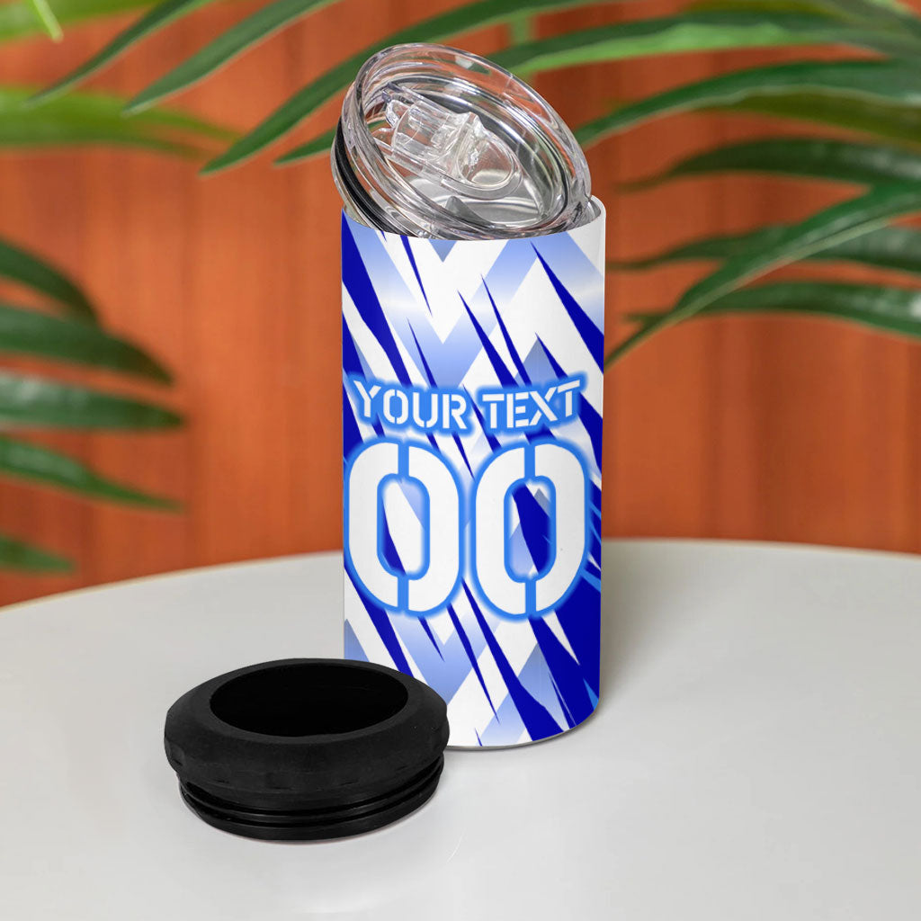 Personalized Uzbekistan Soccer 4 in 1 Can Cooler Tumbler Wolf Mascot Chevron Zigzag Pattern