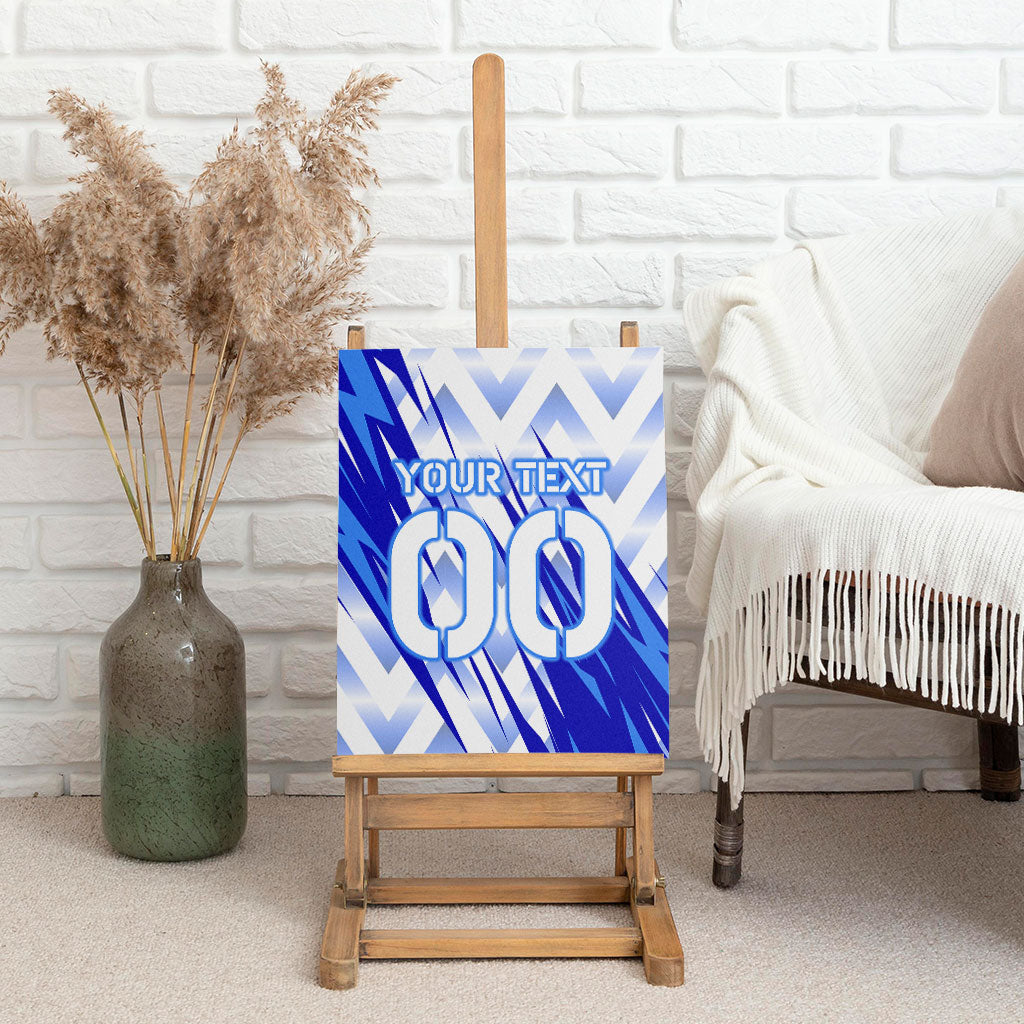 Personalized Uzbekistan Soccer Canvas Wall Art Wolf Mascot Chevron Zigzag Pattern