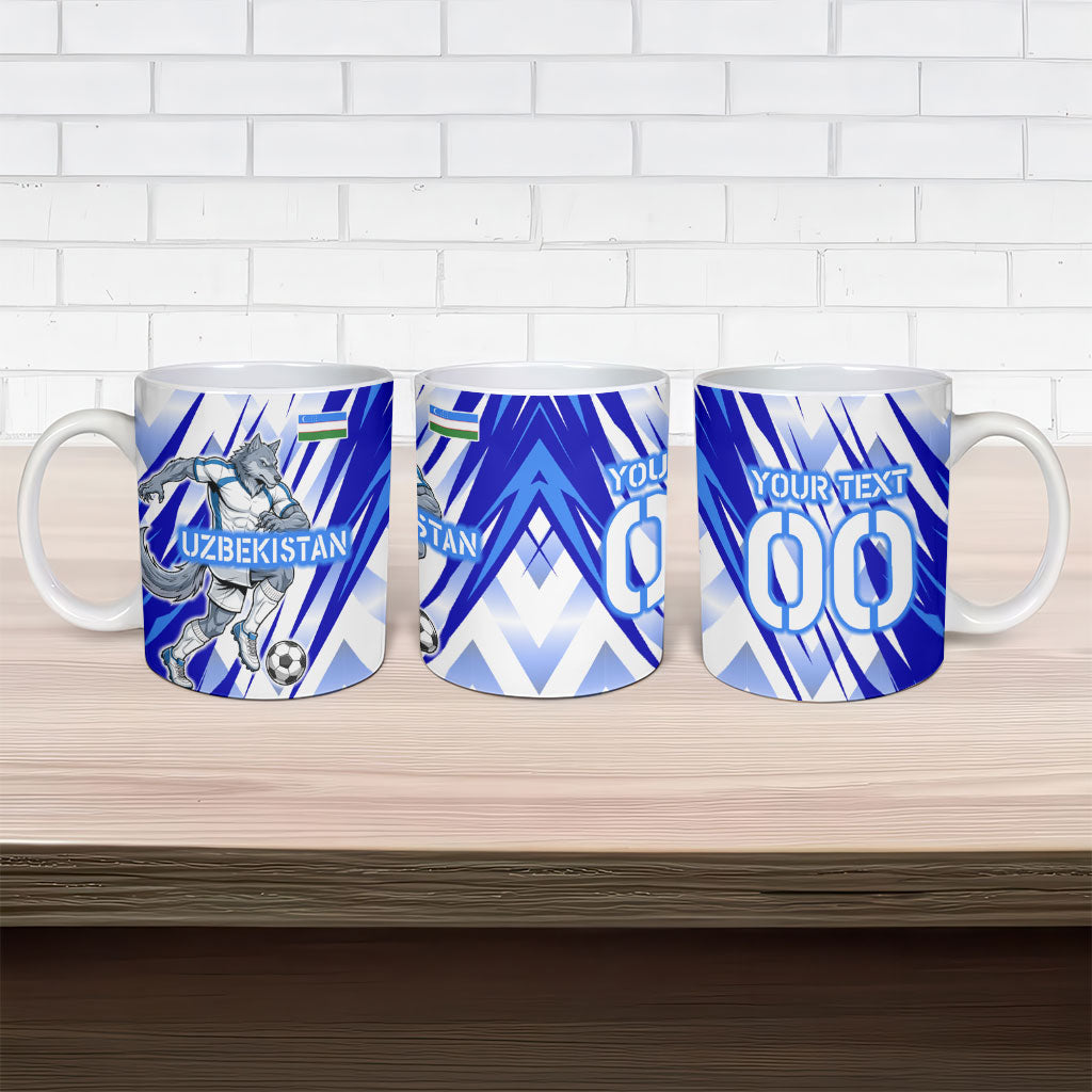 Personalized Uzbekistan Soccer Ceramic Mug Wolf Mascot Chevron Zigzag Pattern