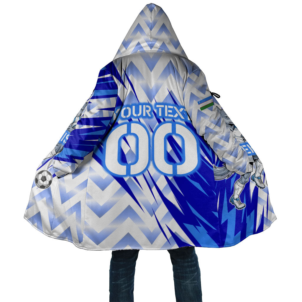 Personalized Uzbekistan Soccer Cloak Wolf Mascot Chevron Zigzag Pattern