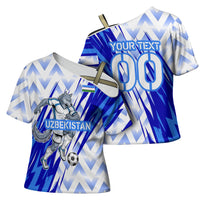 Personalized Uzbekistan Soccer Cross Shoulder Shirt Wolf Mascot Chevron Zigzag Pattern