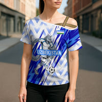 Personalized Uzbekistan Soccer Cross Shoulder Shirt Wolf Mascot Chevron Zigzag Pattern