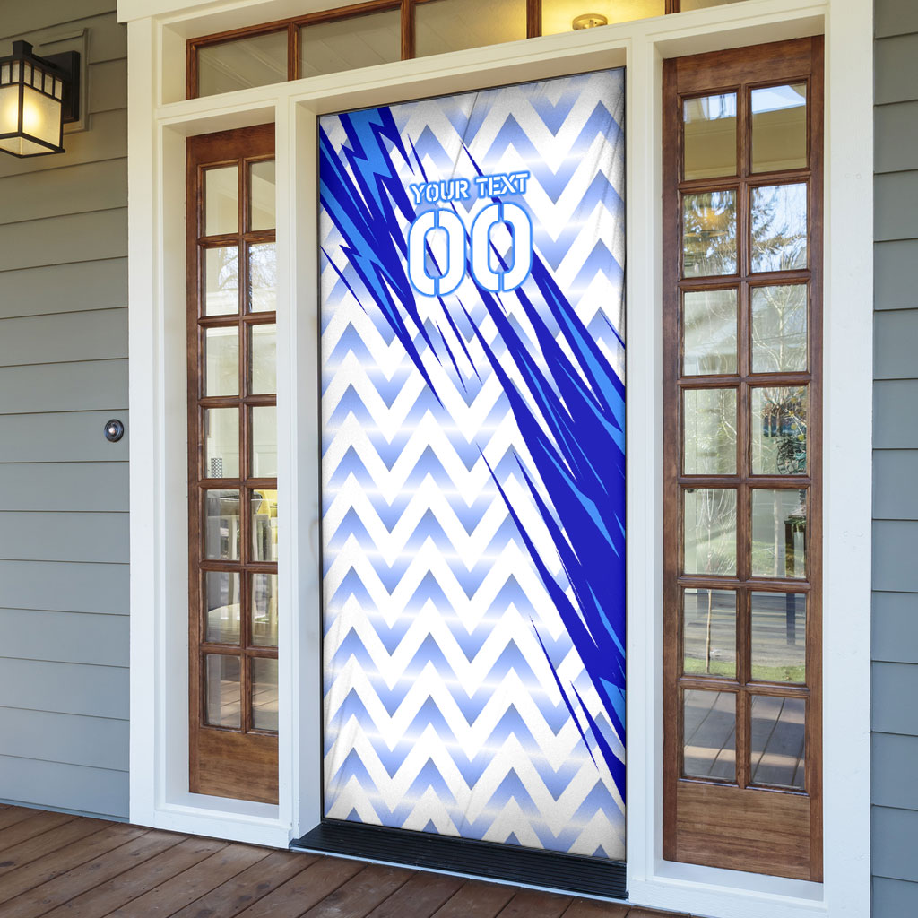 Personalized Uzbekistan Soccer Door Cover Wolf Mascot Chevron Zigzag Pattern