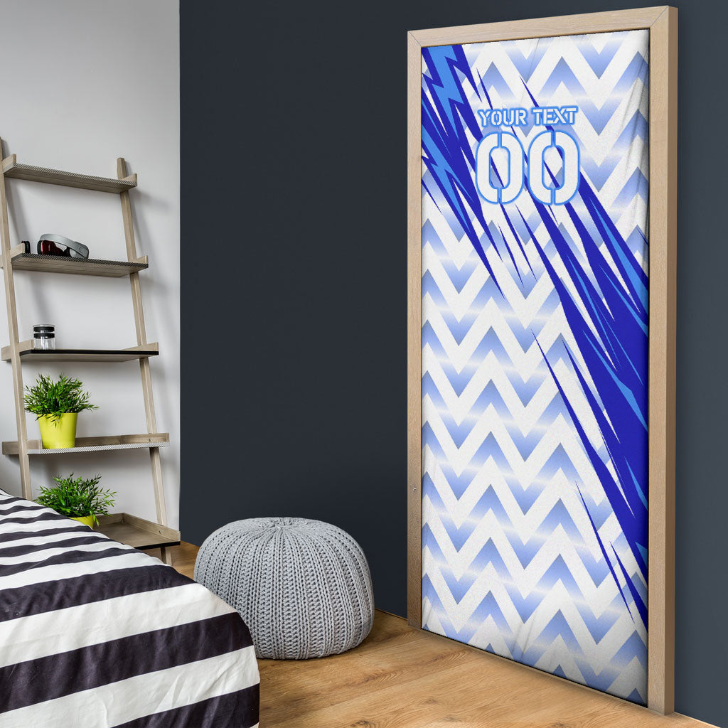 Personalized Uzbekistan Soccer Door Cover Wolf Mascot Chevron Zigzag Pattern