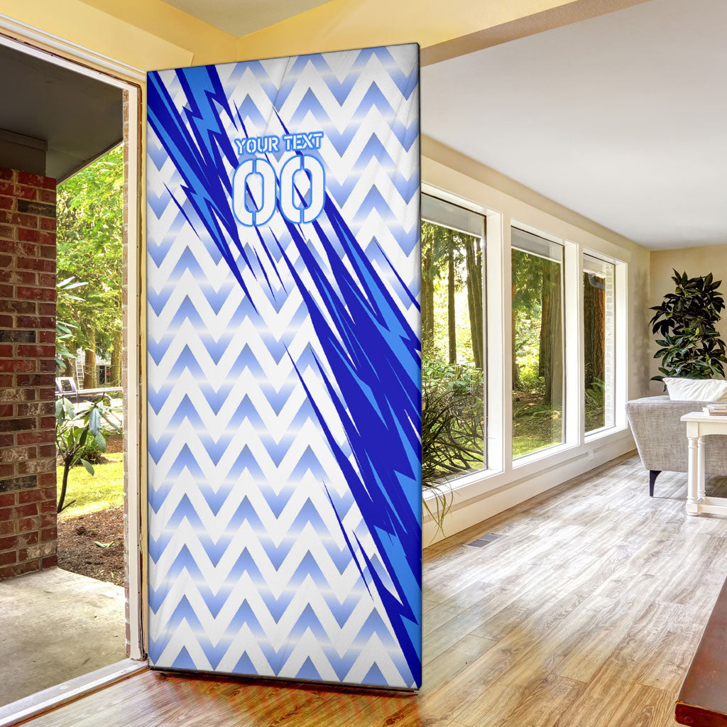 Personalized Uzbekistan Soccer Door Cover Wolf Mascot Chevron Zigzag Pattern