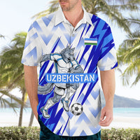Personalized Uzbekistan Soccer Hawaiian Shirt Wolf Mascot Chevron Zigzag Pattern