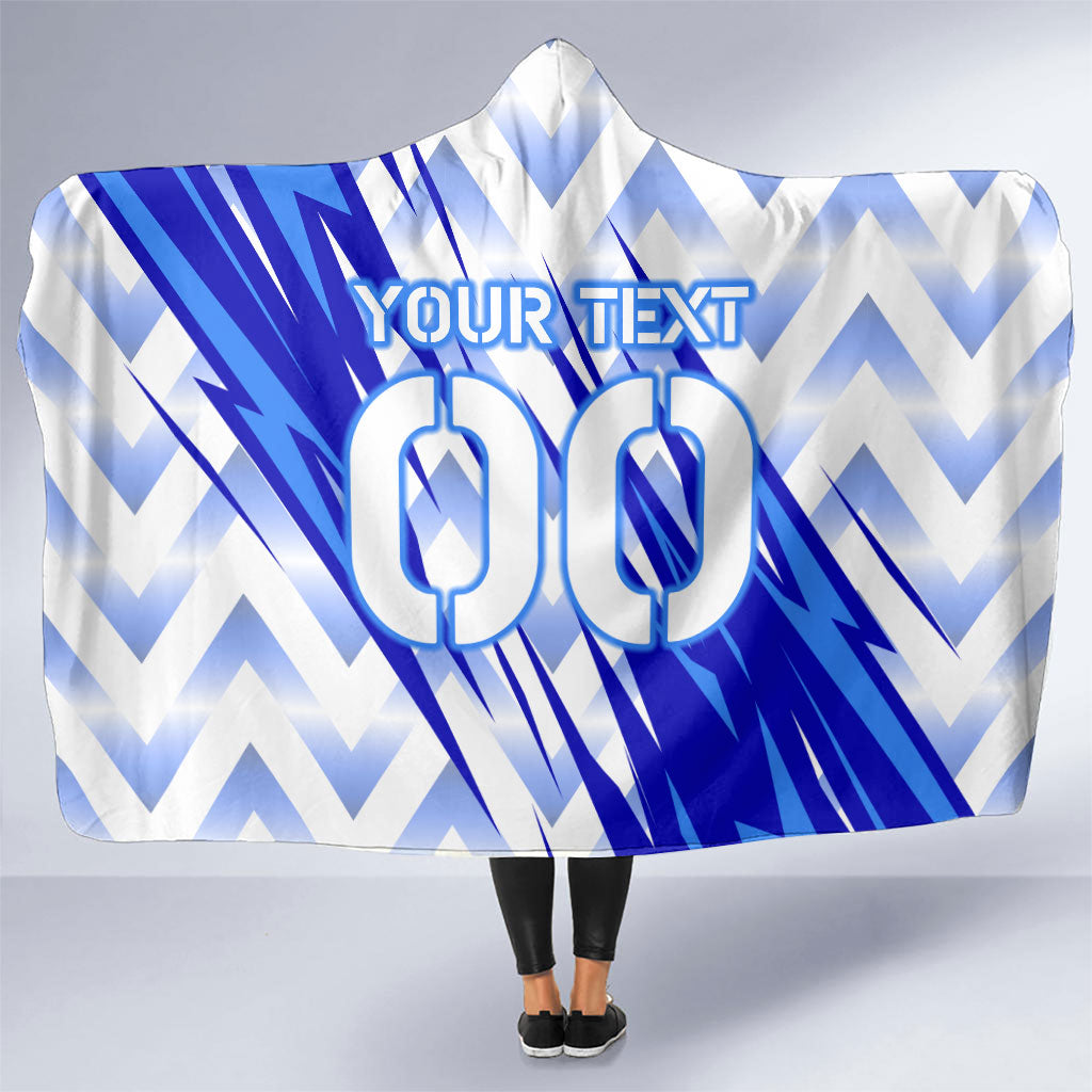 Personalized Uzbekistan Soccer Hooded Blanket Wolf Mascot Chevron Zigzag Pattern