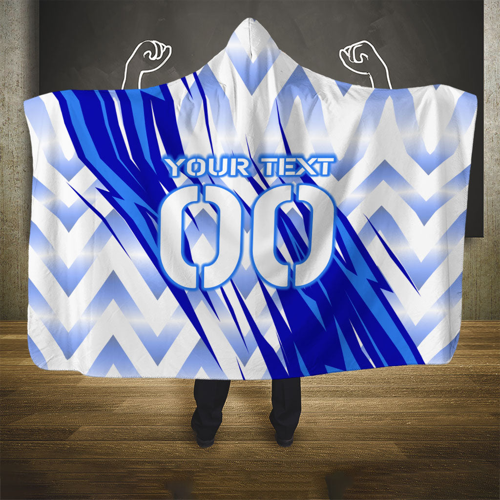 Personalized Uzbekistan Soccer Hooded Blanket Wolf Mascot Chevron Zigzag Pattern