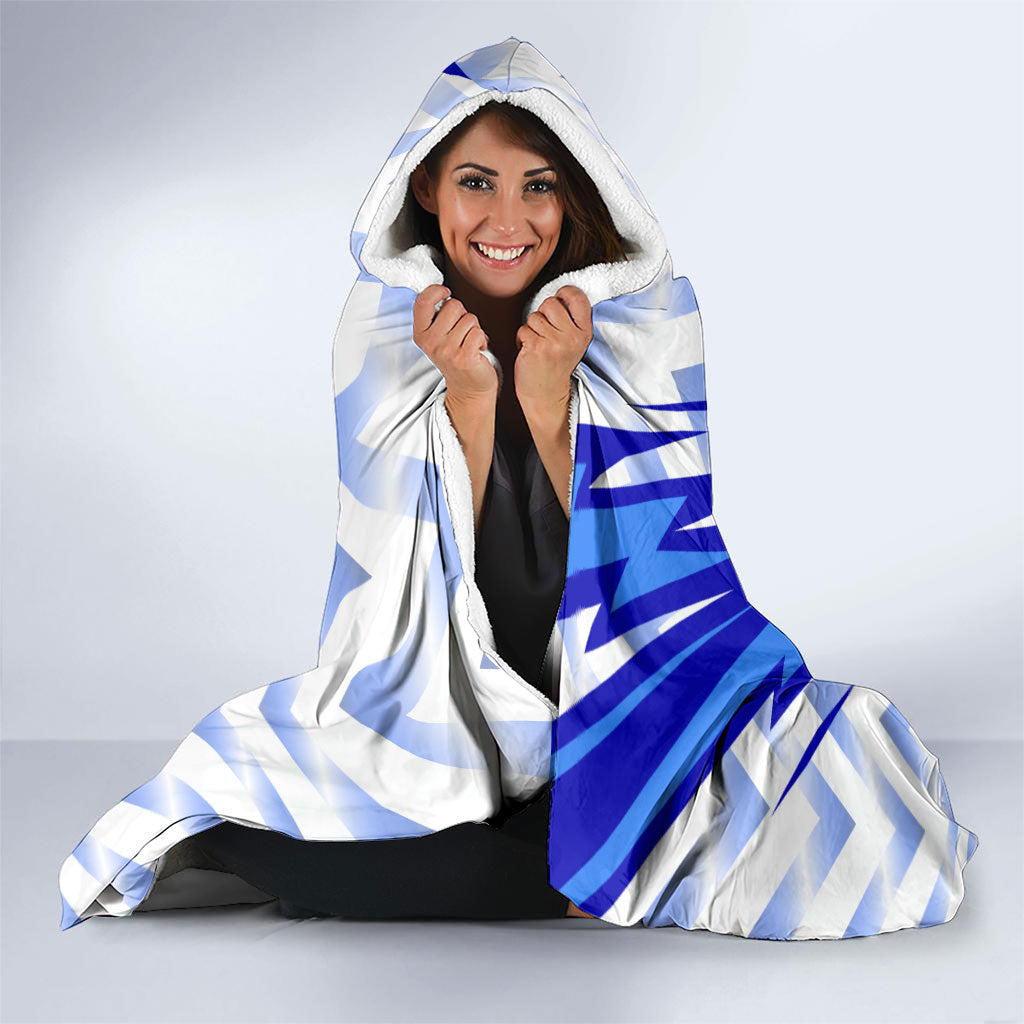 Personalized Uzbekistan Soccer Hooded Blanket Wolf Mascot Chevron Zigzag Pattern