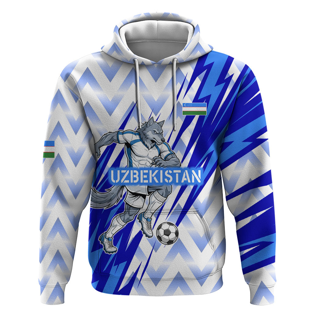 Personalized Uzbekistan Soccer Hoodie Wolf Mascot Chevron Zigzag Pattern