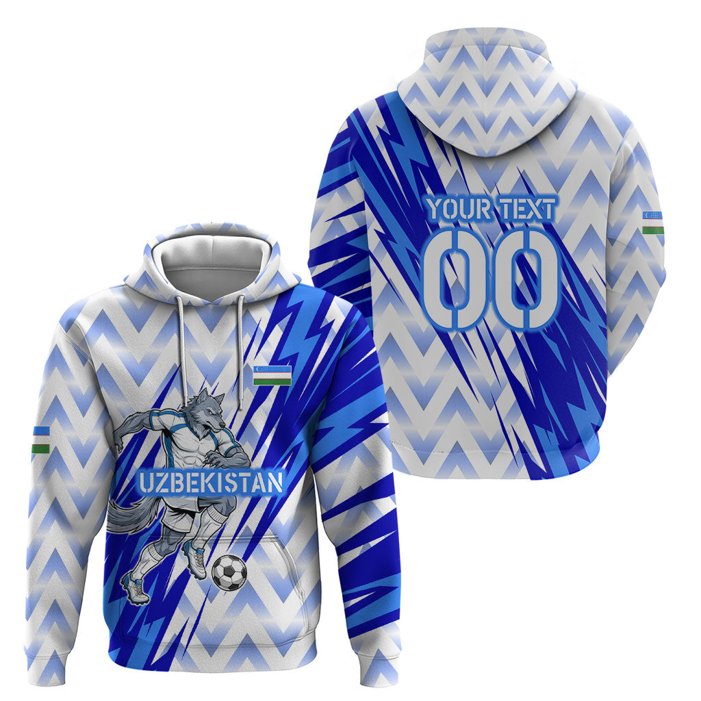 Personalized Uzbekistan Soccer Hoodie Wolf Mascot Chevron Zigzag Pattern