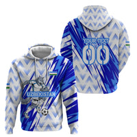 Personalized Uzbekistan Soccer Hoodie Wolf Mascot Chevron Zigzag Pattern