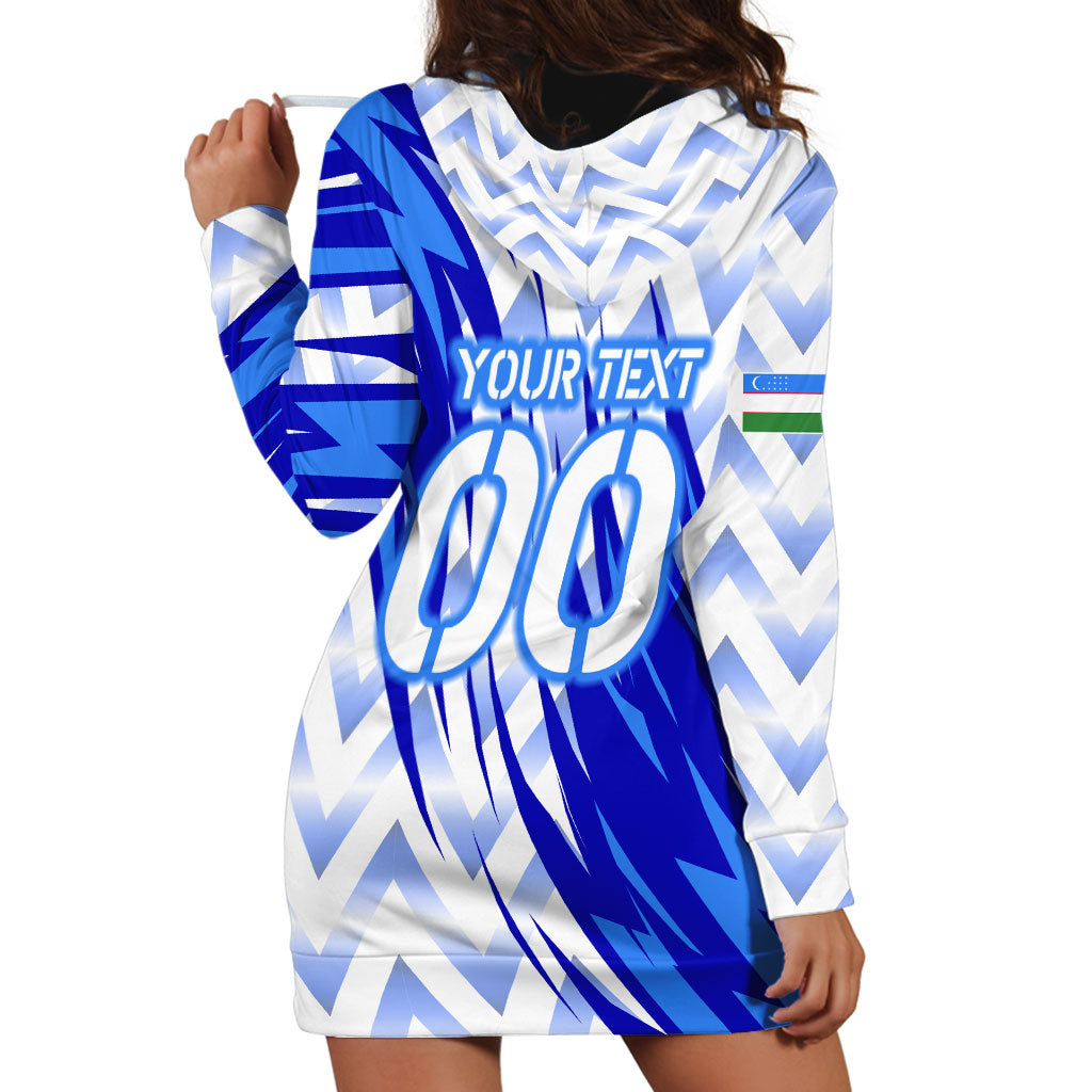 Personalized Uzbekistan Soccer Hoodie Dress Wolf Mascot Chevron Zigzag Pattern