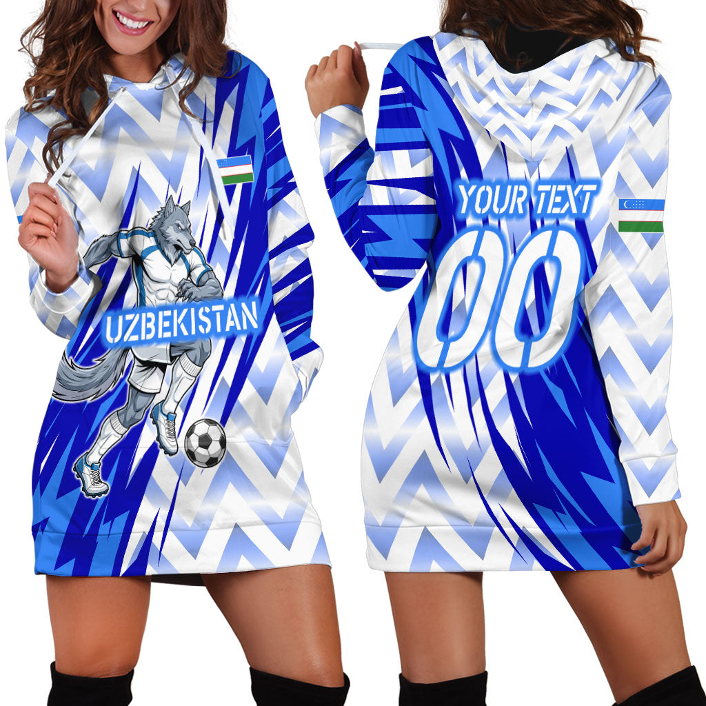 Personalized Uzbekistan Soccer Hoodie Dress Wolf Mascot Chevron Zigzag Pattern