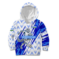 Personalized Uzbekistan Soccer Kid Hoodie Wolf Mascot Chevron Zigzag Pattern