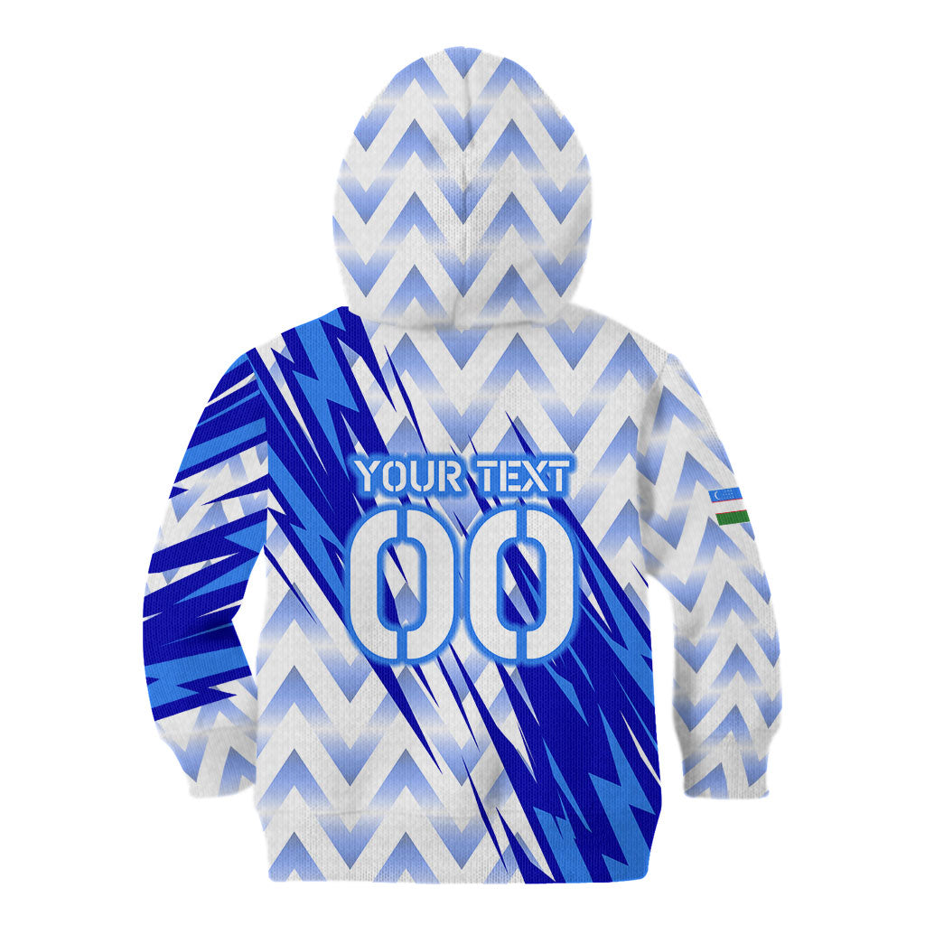 Personalized Uzbekistan Soccer Kid Hoodie Wolf Mascot Chevron Zigzag Pattern