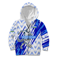 Personalized Uzbekistan Soccer Kid Hoodie Wolf Mascot Chevron Zigzag Pattern