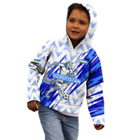 Personalized Uzbekistan Soccer Kid Hoodie Wolf Mascot Chevron Zigzag Pattern