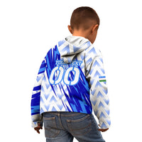 Personalized Uzbekistan Soccer Kid Hoodie Wolf Mascot Chevron Zigzag Pattern